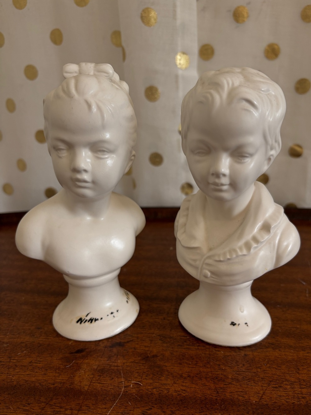 Vintage Napco Ceramic Pair Girl Boy Bust Figures Sculpture 8 in